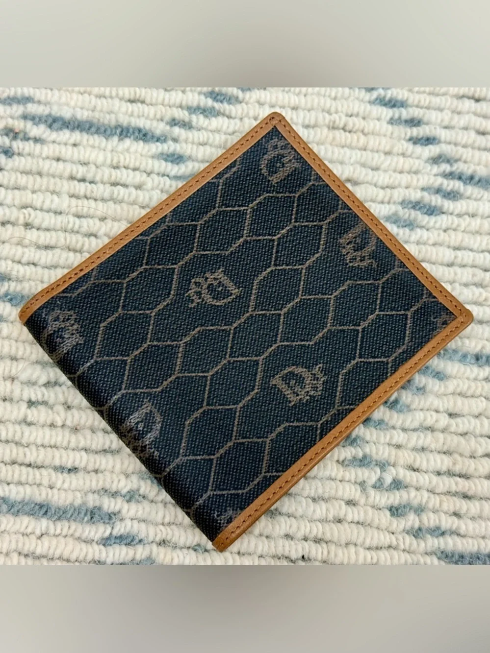 DIOR Vintage Unisex Icon Brown Honeycomb Monogram Canvas Leather Bifold Wallet